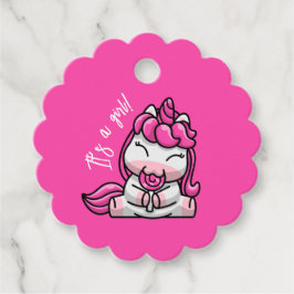 女の子の赤ちゃん ピンクのユニコーン 性別発表パーティー フェイバータグ