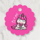 女の子の赤ちゃん ピンクのユニコーン 性別発表パーティー フェイバータグ (裏面)