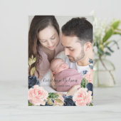 女の子の赤ちゃん フラッシュピンク 新生児 誕生のお知らせ 招待状 (スタンド正面)