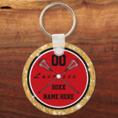 女の子の赤と金ゴールドラクロスギフトパーソナライズされた、 キーホルダー (正面)