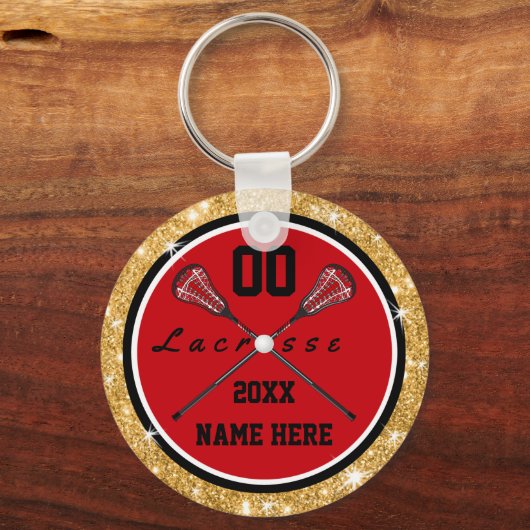 女の子の赤と金ゴールドラクロスギフトパーソナライズされた、 キーホルダー (正面)