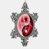 女の子の赤または任意の色の陰陽バレーボール スノーフレークピューターオーナメント (左)