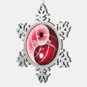 女の子の赤または任意の色の陰陽バレーボール スノーフレークピューターオーナメント (右)