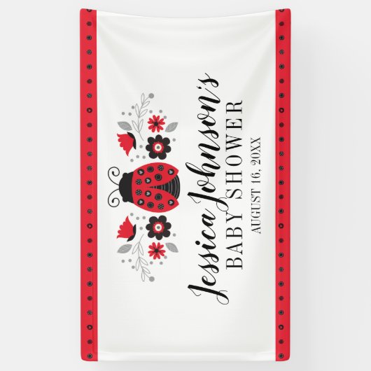 女の子の赤シャワーかわいい赤いラディバグ 横断幕 (縦)