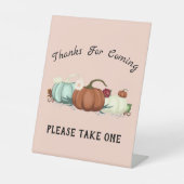 女の子の赤感謝していちゃんのシャワー来のための小さなカボチャ 台座サイン (正面)