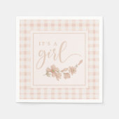 女の子の赤面ピンクのフローラギンガムベビーシャワー スタンダードカクテルナプキン (正面)