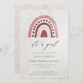 女の子の赤面ピンクのレインボーベビーシャワー招待状 サンキューカード (正面/裏面)