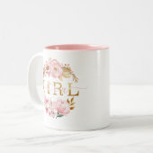 女の子の赤面ピンクフローラマグカップ ツートーンマグカップ (正面左)