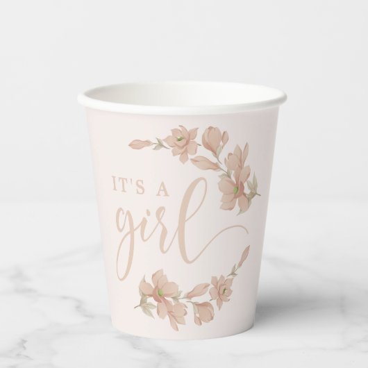 女の子の赤面ピンクフローラ赤ちゃんシャワー 紙コップ (正面)