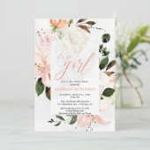 女の子の赤面ピンクレースフローラの赤ちゃんシャワー 招待状 (スタンド正面)