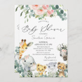 女の子の赤面フローラの葉サファリベイビーシャワー 招待状 (正面/裏面)