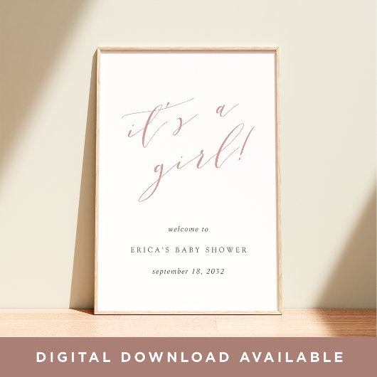 女の子の赤面&グレーベビーシャワー歓迎サイン ポスター