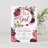 女の子の赤面·バーガンディとマルーンのフローラベビー 招待状 (スタンド正面)
