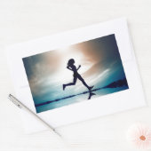 女の子の走シルエット 長方形シール (封筒)