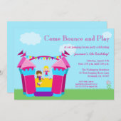 女の子の跳ね上がりの家の誕生日のパーティの招待状 招待状 (正面/裏面)