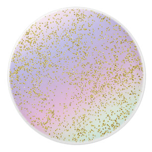 女の子の輝きの虹のパステル調の金ゴールドのグリッターのファンタジー セラミックノブ