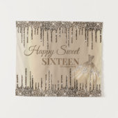 女の子の輝くグリッター ドリップス スイート 16 誕生日 タペストリー (正面(横))