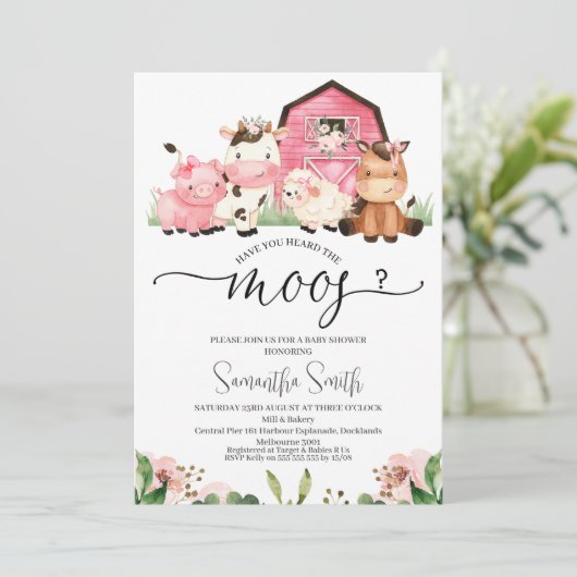 女の子の農場あなたはMoos赤ちゃんシャワーを聞いたことがある 招待状 (スタンド正面)