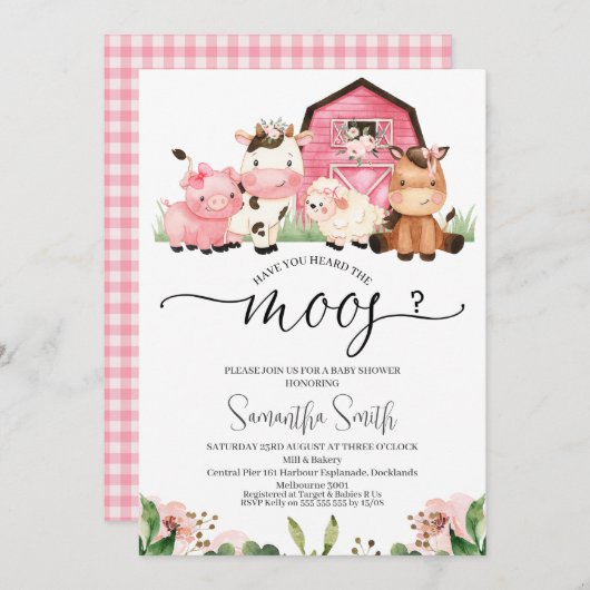 女の子の農場あなたはMoos赤ちゃんシャワーを聞いたことがある 招待状 (正面/裏面)