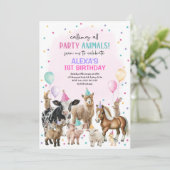 女の子の農場の動物たちによるバースデーバッシュ風船の誕生日 招待状 (スタンド正面)