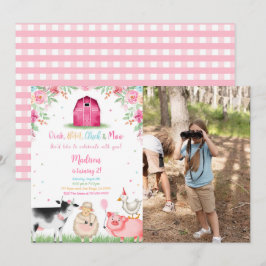女の子の農場の誕生日写真 招待状