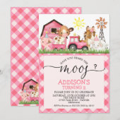 女の子の農場　あなたは聞いたことがある？　うしの誕生日パーティーの招待状 招待状 (正面/裏面)