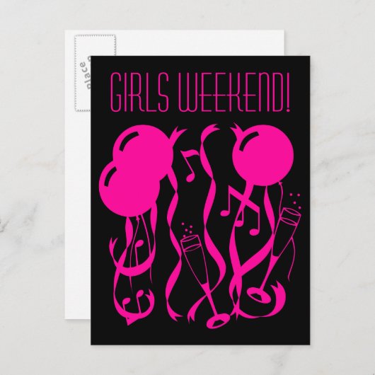 女の子の週末はがき |ネオンピンク 案内ポストカード (正面/裏面)