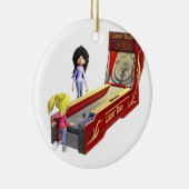 女の子の遊ぶことのクラシックなスキー状況 セラミックオーナメント (右)