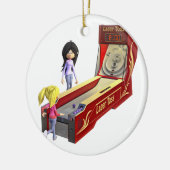 女の子の遊ぶことのクラシックなスキー状況 セラミックオーナメント (左)