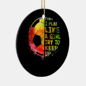 女の子の遊サッカーが好きなのは知カラフルっている セラミックオーナメント (右)