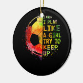 女の子の遊サッカーが好きなのは知カラフルっている セラミックオーナメント (左)