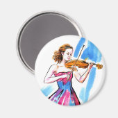 女の子の遊バイオリンWatercolorバイオリニスト音楽 マグネット (正面/裏面)