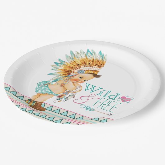 女の子の部族の赤ちゃんシャワー ペーパープレート (アングル)