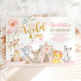 女の子の部族ジャングル動物ワイルドワンの誕生日 招待状