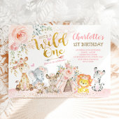 女の子の部族ジャングル動物ワイルドワンの誕生日 招待状