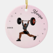 女の子の重量挙げワーキングアウト名&年ピンク セラミックオーナメント (正面)