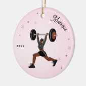 女の子の重量挙げワーキングアウト名&年ピンク セラミックオーナメント (左)