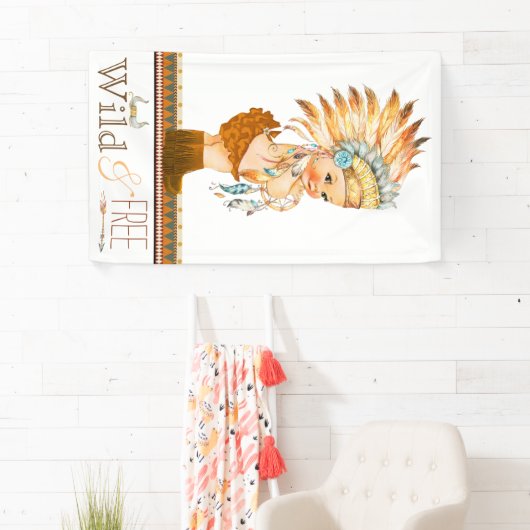 女の子の野生と自由な部族ボホベイビーシャワー 横断幕 (インサイチュ)