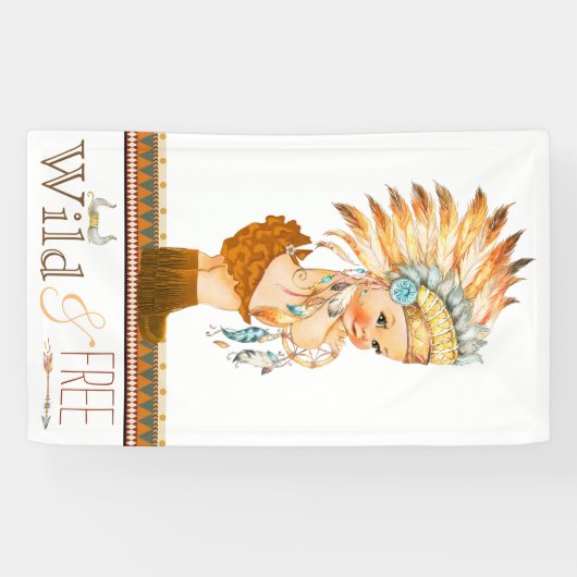 女の子の野生と自由な部族ボホベイビーシャワー 横断幕 (横)