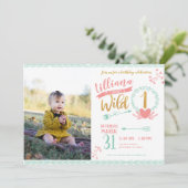 女の子の野生の1種族の写真の最初誕生日の招待 招待状 (スタンド正面)