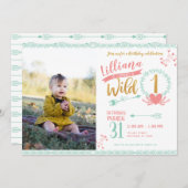 女の子の野生の1種族の写真の最初誕生日の招待 招待状 (正面/裏面)