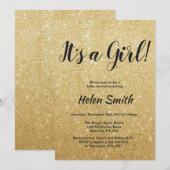 女の子の金ゴールドグリッター 招待状 (正面/裏面)