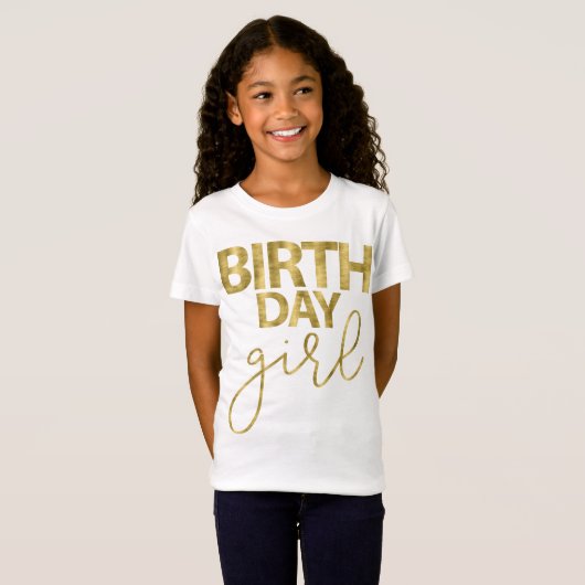 女の子の金ゴールドホイルの効果のための誕生日のワイシャツ Tシャツ (正面フル)