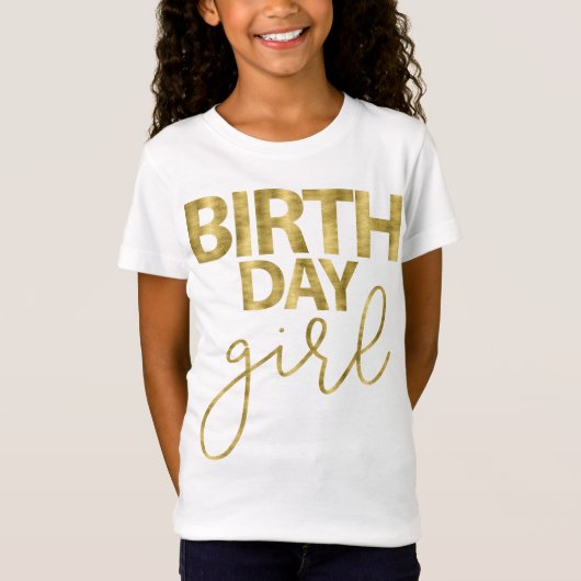 女の子の金ゴールドホイルの効果のための誕生日のワイシャツ Tシャツ (正面)