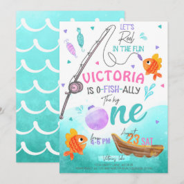 女の子の釣り1歳誕生日 招待状