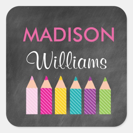 女の子の鉛筆カラフルの新学期シール スクエアシール (正面)