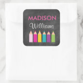 女の子の鉛筆カラフルの新学期シール スクエアシール (バッグ)