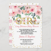 女の子の長距離赤ちゃんシャワーウッドランド 招待状 (正面/裏面)
