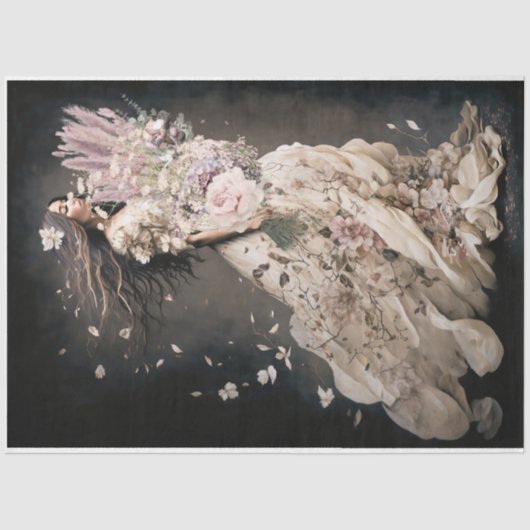 女の子の開花,ハミング鳥とフローラポートレートアート 薄葉紙 (正面)