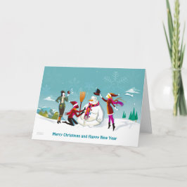 女の子の雪だるまクリスマスカード カード